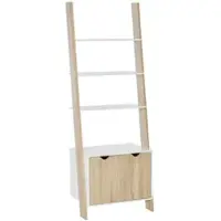 HOMCOM Holzbücherregal in Leiterform mit 3 Regalböden und 1 Stauraumfach, 60 x 40 x 171 cm, Eiche und Weiß