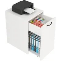 Merax Rollcontainer 35x40x70 cm mit Rollen, mobiler Aktenschrank mit Schublade & offenem Fach, Bürocontainer Weiß für Homeoffice