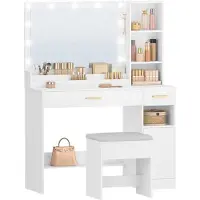 OEM Grosse Schminktafel mit Spiegel, 2 Lademöglichkeiten und 4 Schubladen, weiß
