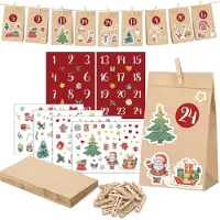 Sonstiges Adventskalender zum Befüllen 2026, 24 Papiertüten Braun,es Kraftpapier, mit Holzklammern und Zahlenaufklebern