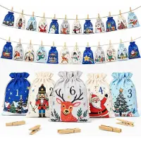 Sonstiges Adventskalender zum Befüllen 24 Stoffbeutel 15x20 cm mit Holzklammern & Schnur 2026