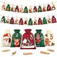 Sonstiges Adventskalender Säckchen zum Befüllen 24 Stück 13x18cm mit Klammern & Schnur