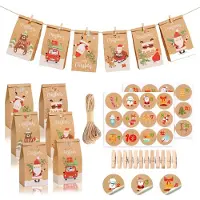 Sonstiges Adventskalender zum Befüllen Set mit 24 Papiertüten, Holzklammern, Nummernaufklebern & Juteseil