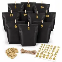 Sonstiges Adventskalender zum Befüllen für Männer, 24 Papiertüten mit Zahlenaufklebern, Schwarz-Gold-Design