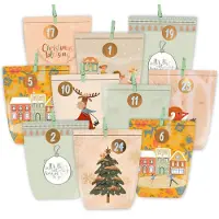 Sonstiges Adventskalender zum Befüllen, 24 Papiertüten mit Zahlen-Aufklebern, Orange Bunt, DIY Bastelset