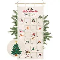 Sonstiges Adventskalender aus Stoff zum Aufhängen, 24 Taschen, waschbar, wiederverwendbar, mit gesticktem "Frohe Weihnachten"