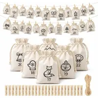 Sonstiges Adventskalender zum Befüllen 24 Stoffbeutel Natur Baumwolle Leinen 3 Größen 15x20cm 13x18cm 10x15cm Wiederverwendbar DIY Kinder Erwachsene