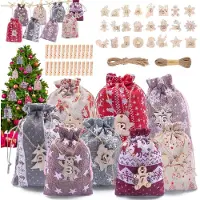 Sonstiges Adventskalender Set 2026, 24 Leinenbeutel mit Holzklammern & Zahlen, DIY Countdown Kalender