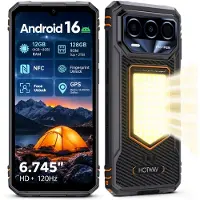 HOTWAV T8 Outdoor Smartphone ohne Vertrag, Android 16, 12GB+ 128GB, 120Hz Display, 6200mAh Akku, IP68/IP69K, Campinglicht, NFC, 4G Handy