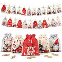 Sonstiges Adventskalender zum Befüllen 24 Stoffbeutel 15x20 cm mit Holzklammern & Schnur Rot Grau Beige 2026