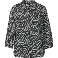 Street One Rüschenbluse , Damen, Gr. 34, schwarz, Web, Obermaterial: 100% Baumwolle, bedruckt, bequem hüftbedeckend, Rundhals, Blusen Rüschenbluse, 3/4 Arm, mit Rüschen und grafischem Print
