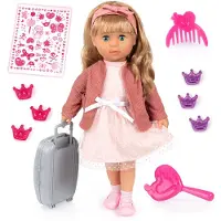 Bayer Design 94634AT Charlene Puppe interaktiv mit Haaren, lacht, mit Küsschengeräusch, Funktionspupe, weicher Körper, Schlafaugen, Zubehör, 46 cm