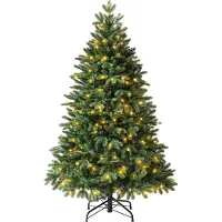 Dehner Künstlicher Weihnachtsbaum Alva, mit 250 warmweißen LEDs, inkl. Metallständer, Höhe 150 cm, Ø 104 cm, PVC/Polyethylen/Metall, grün