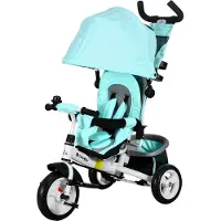 Aosom 6-in-1 Dreirad mit Schubstange, Kinderdreirad mit abnehmbarem Sonnendach, Kissen, Laufrad mit 5-Punkt-Sicherheitsgurt, Korb, Becherhalter, für 1-5 Jahre Kinder, Grün Aosom