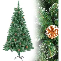 UISEBRT 240cm Künstlicher Weihnachtsbaum Tannenbaum Grün mit Schnee und Kiefernzapfen Christbaum Kunstbaum für Weihnachten-Dekoration mit ständer