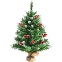 KOMFOTTEU 60 cm künstlicher Weihnachtsbaum Mini, Tisch Christbaum mit Roten Beeren, Tannenbaum klein mit Zementbasis, Christbaum für Tische, Büro, Geschäfte