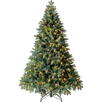 Dehner Künstlicher Weihnachtsbaum Tanne Alva, mit 350 LEDs warmweiß, Höhe ca. 180 cm, Metall/Kunststoff, grün