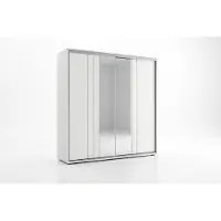 BM-Möbel A10 Schiebetürenschrank mit Spiegel und Lamellen - Weiß - 175 x 62 x 215 cm