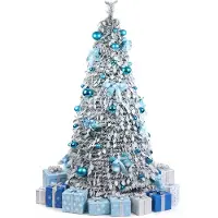 Supfine 180cm Künstlicher Weihnachtsbaum Blau Beschneit – Geschmückt mit LED & Kugeln