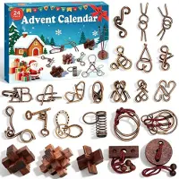 Merkloos Adventskalender 2026, 24 Tage, Metallringe, Holz IQ-Puzzles, Familienspiel