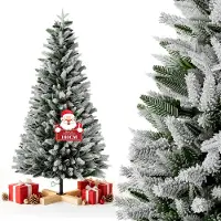 XINZI Künstlicher Weihnachtsbaum 180cm mit Schneeflocken-Flockung, PE & PVC Memory-Zweige, Massivholzständer, Innen Weihnachtsdekoration