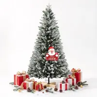 UISEBRT künstlicher Weihnachtsbaum 2,25 m mit Schneebeschichtung, PE PVC Mischzweige, Klapp-Speicherzweige mit Massivholzständer, Kunstweihnachtsbaum