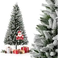 XINZI Künstlicher Weihnachtsbaum 225cm mit Schneeflocken-Flockung, PE & PVC Memory-Zweige, Massivholzständer, Innen Weihnachtsdekoration