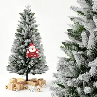 XINZI Künstlicher Weihnachtsbaum 150cm mit Schneeflocken-Flockung, PE & PVC Memory-Zweige, Massivholzständer, Innen Weihnachtsdekoration