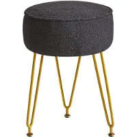 Benza Ibenzoa Runder schwarzer Fußhocker (32 x 44 cm) aus Teddy‑Samt mit Innenkissen und goldfarbenen Metallbeinen für Wohn- und Schlafzimmer