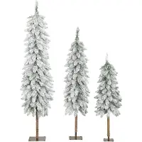 Youjia 3er-Set schneebedeckte künstliche Tannenbäume, 3 Größen, Metallständer, flammenhemmend, Kunststoff, Grün+Weiß