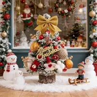 Merkloos Künstlicher Weihnachtsbaum, 45 cm - Mini-Weihnachtsbaum - Tischdekoration - Orange/rote Dekorationen - Schleife/Dekoration - Perfekt für Weihnachten