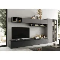 Freiraum Wohnwand >Ilary< in Ardesia / Piombo, Holzwerkstoff - 387x186x40cm (BxHxT)