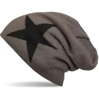 StyleBREAKER Strickmütze "Strick Beanie Mütze mit Stern", Herren, grau (dunkelgrau), 100% Viskose CV., Modisch, Mützen Strickmütze