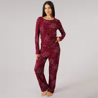 Onfire Damen Pyjama Weiche Haptik Streuende Herzen Burgund