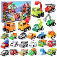 Merkloos Adventskalender mit 24 Cartoon-Zurückziehautos, bunt, für Kinder ab 3 Jahren