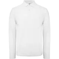 B&C PUI12 | Herren Long Sleeve Polo ID.001 / 100 % Baumwollpiqué - Farbe: White - Größe: L