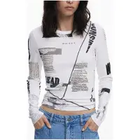 Desigual Bluse Newspaper 25WWTK25 Weiß Regular Fit