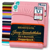 EXKLUSIV HEIMTEXTIL Doppelpack Jersey Spannbettlaken Premium Rosa 180 - 200 x 200 cm