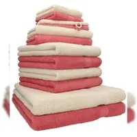 Betz 12-tlg. Handtuch-Set PREMIUM 100% Baumwolle 2 Duschtücher 4 Handtücher 2 Gästetücher 2 Seiftücher 2 Waschhandschuhe sand/himbeere