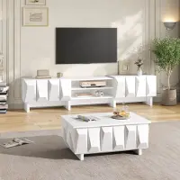 StarTech.com 2-teiliges Set aus Couchtisch und TV-Lowboard - Stauraum - Schranktüren - 3D-Fronten - Spanplatte - Montage erforderlich - Modernes Design