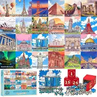 Sonstiges Adventskalender Puzzle Weltberühmte Bauwerke 1008 Teile 70x50 cm 24 Tage Weihnachtsgeschenk Jungen Mädchen