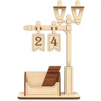 Merkloos Adventskalender Holz, 24 Zahlen, nostalgisches Straßenlaternen-Design, Weihnachtsdekoration