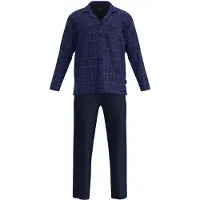 Götzburg Schlafanzug GÖTZBURG "Pyjama Pyjama Set Flanell Valencia", Herren, Gr. XL, blau (dunkelblau), Obermaterial: 100% Baumwolle CO., Homewear-Sets Schlafanzug