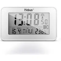 Mebus digitaler Funkwecker mit Mondkalender, Beleuchtung, Innenthermometer, 2 Weckzeiten, Schlummer-Funktion