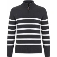 Brave Soul Herren - Heathric Gestrickter 1/4 Reißverschluss Pullover - Charcoal Marl/Ecru
