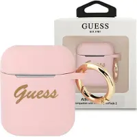 GUESS GUA2SSSI AirPods 1/2 Hülle, pink, Silikon, Vintage-Schriftzug