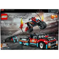 LEGO 42106 Technic Stunt-Show mit Truck und Motorrad Spielzeug für Kinder, 2-in-1 Modell, Lkw mit Rückziehmotor und Anhänger