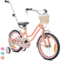 Sun baby Heart Bike Kinderfahrrad für Mädchen 16 Zoll, ab 4 Jahre, mit Stützrädern, abnehmbarer Schubstange, Korb, Klingel, Rücktrittbremse & V-Brake
