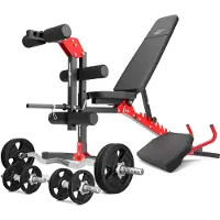Marbo-sport Marbo Sport Set MH1_68KG_KIER | Verstellbare multifunktionale Trainingsbank + Curl Pult Scott-Bank + Beintrainer + Hantelstangen / Hantelscheiben Set 42 kg