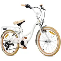 Sun baby Flower Bike Kinderfahrrad 20 Zoll Mädchen, Fahrrad für Kinder ab 6 Jahre, 6-Gang Shimano, V-Brake, Gepäckträger, Reflektoren Weiß Beige